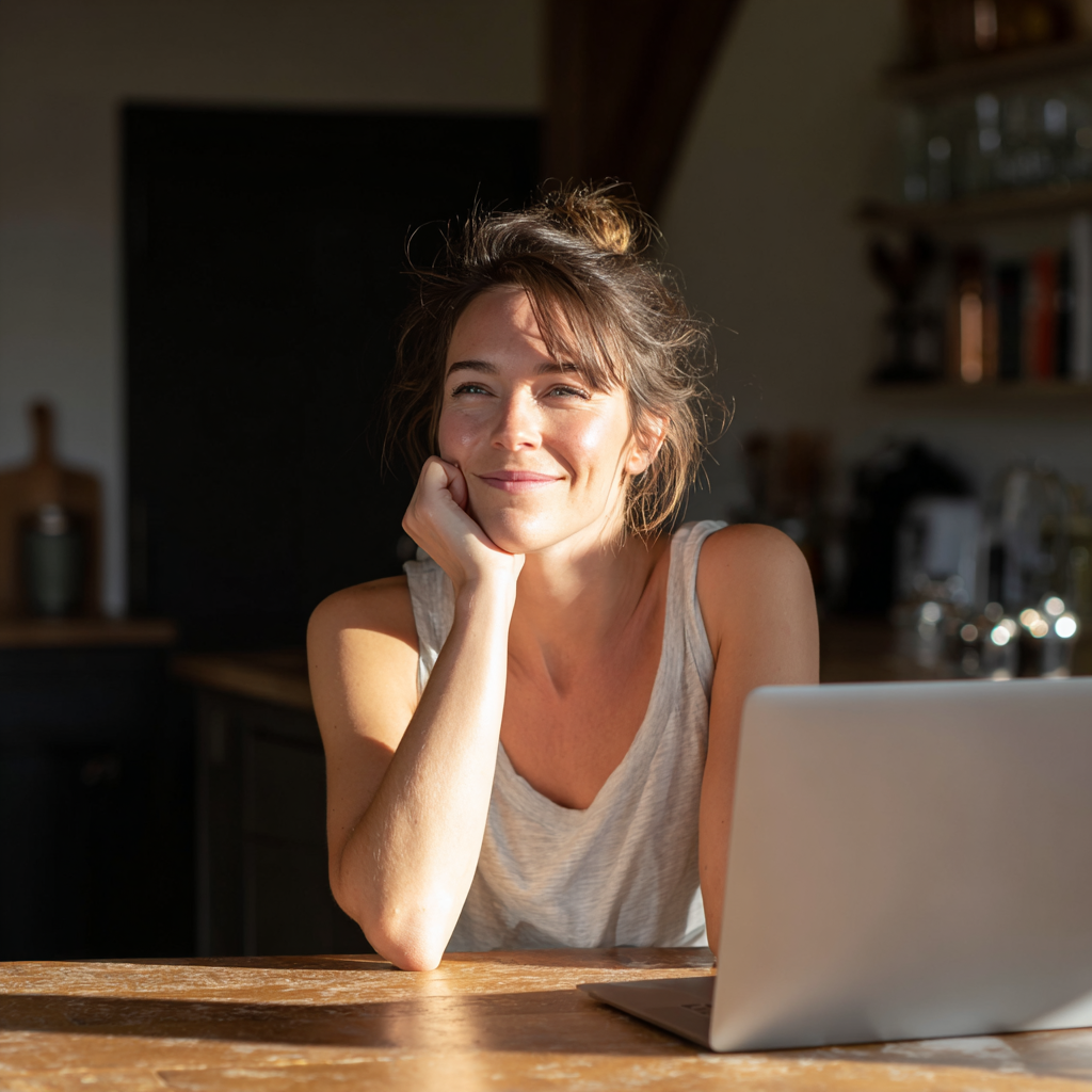 Woman applying for a cash advance loan online at home