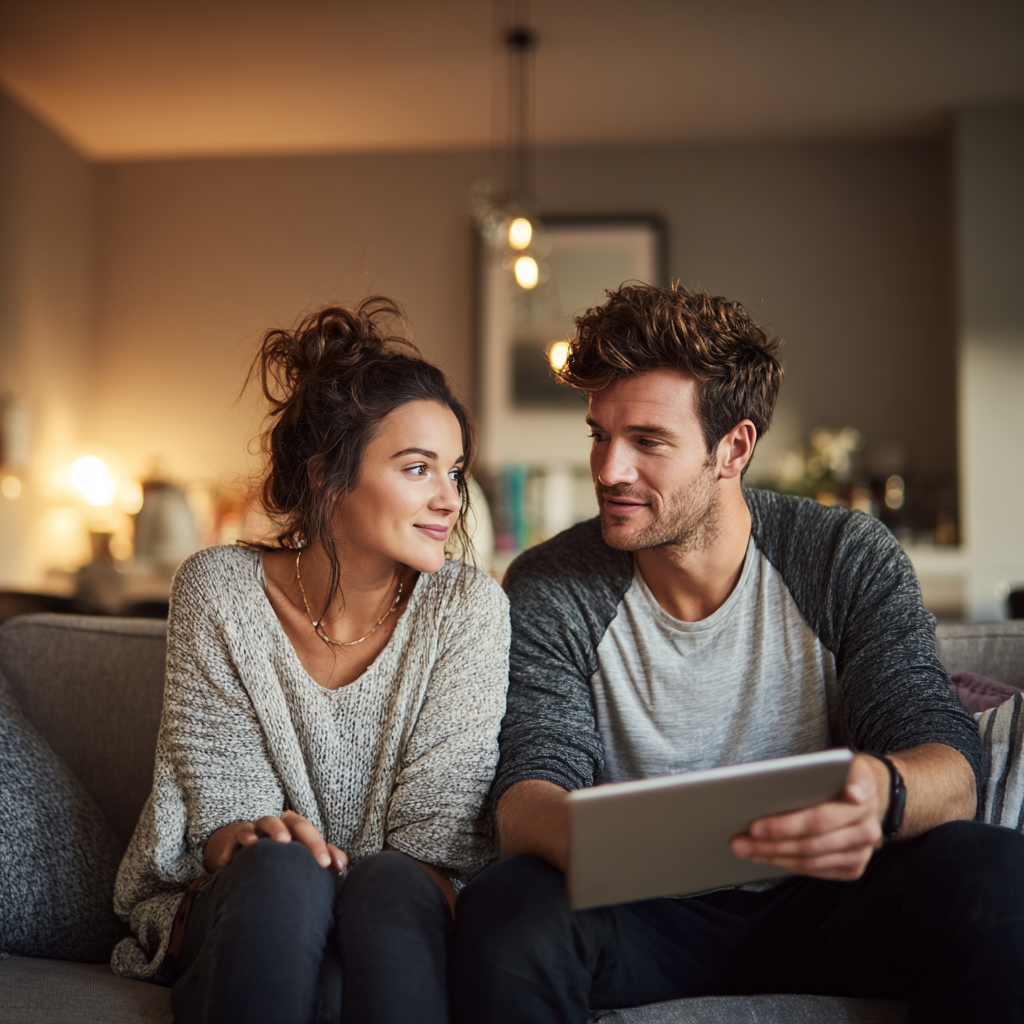Couple reviewing cash advance loan options together on a tablet