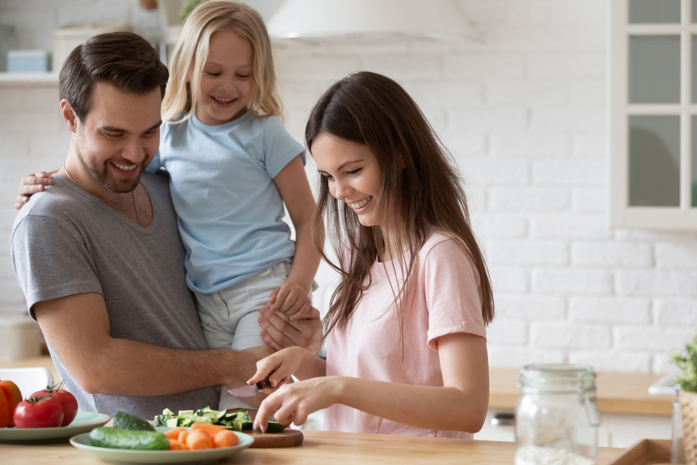 family making vegan lunch for school