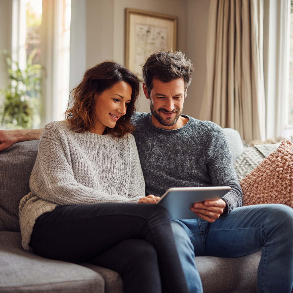 Couple reviewing cash loan options together on a tablet