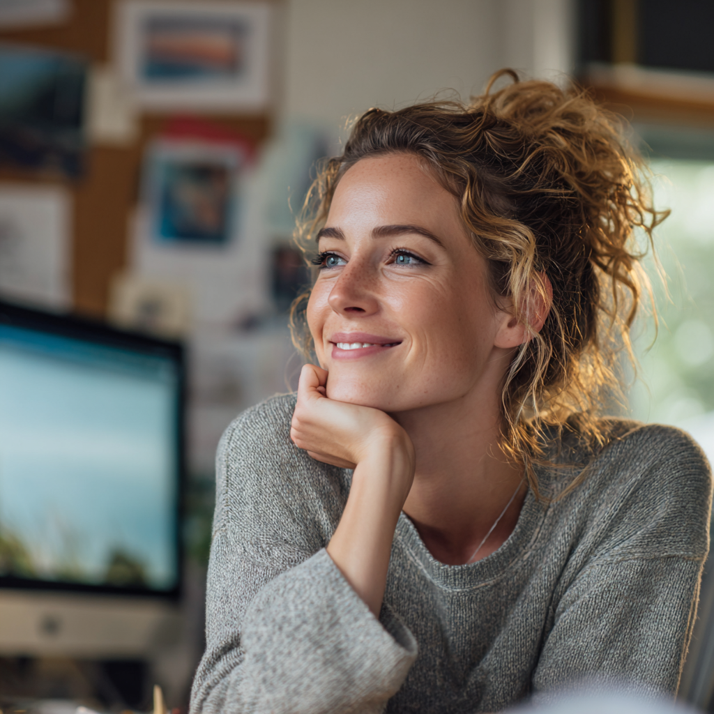 Woman reviewing 200 pound loan offers at home
