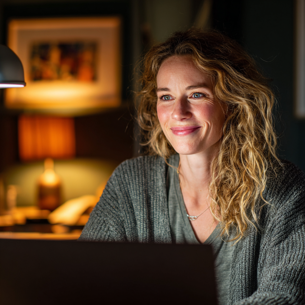 Woman applying for a 1000 loan online from home