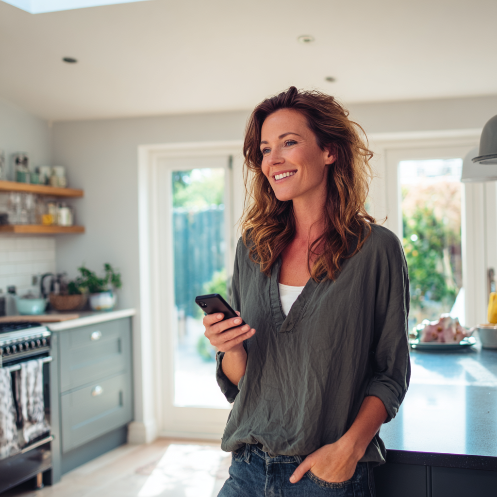 Woman checking £300 loan approval on her phone