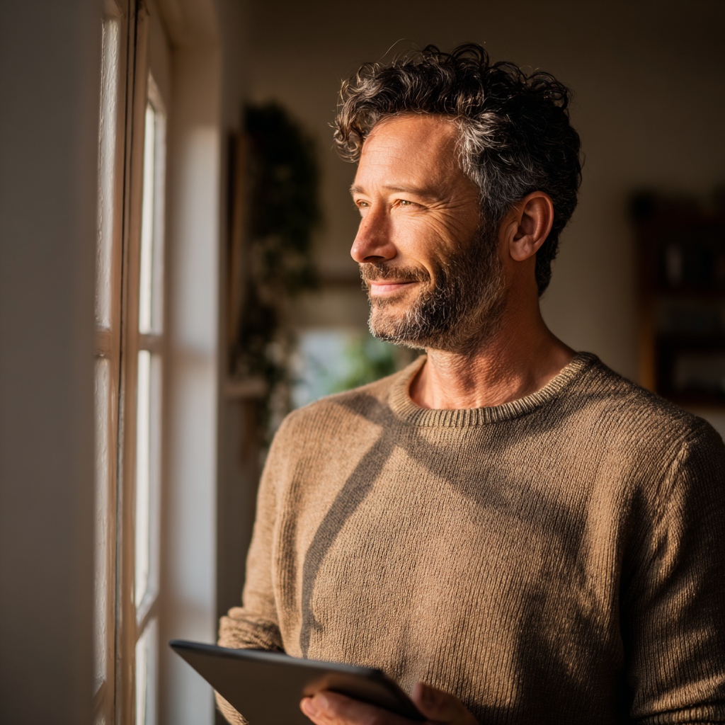 Person looking confident after finding benefits loan options online