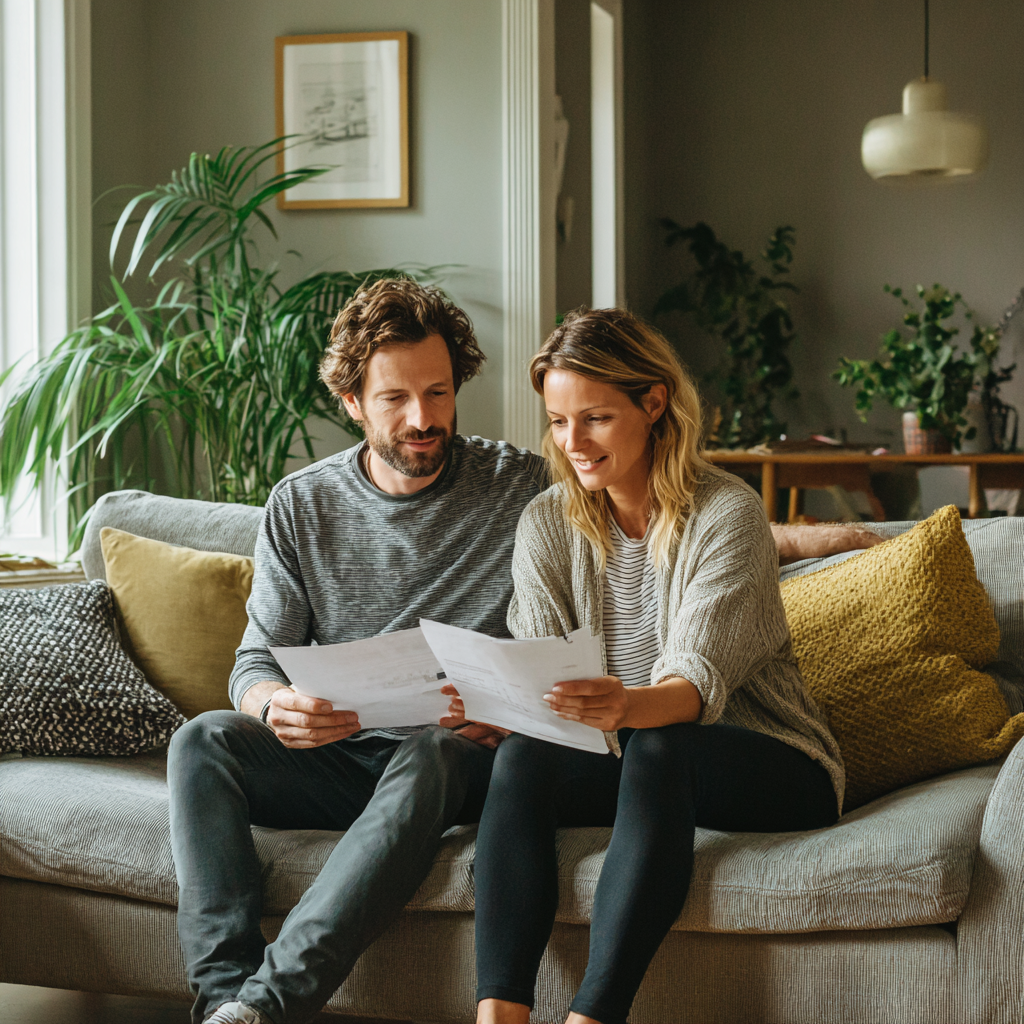 Couple reviewing easy loan options together at home