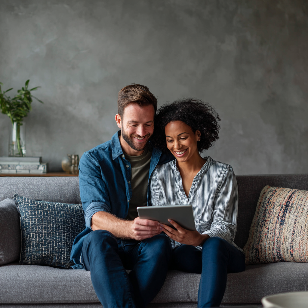 Couple checking their eligibility for a short term loan