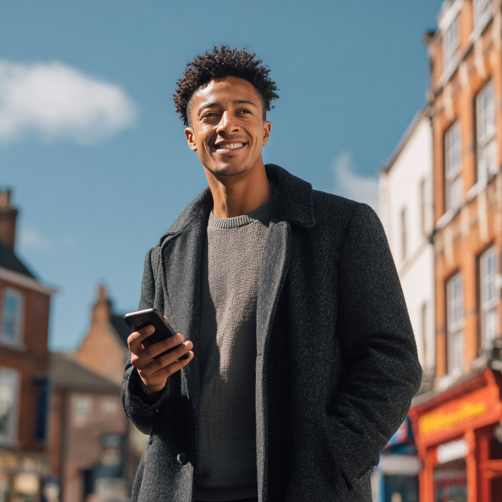 Man using his phone to apply for a quick easy loan in the UK