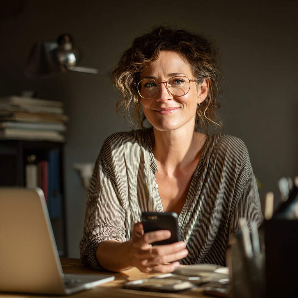 Woman reading short term loan FAQs on her phone