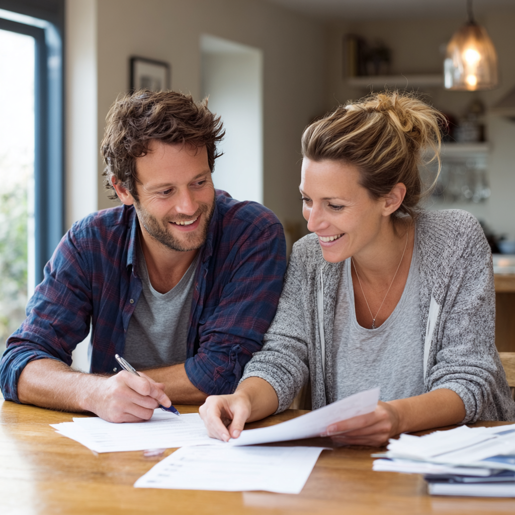 Couple reviewing £300 loan options together