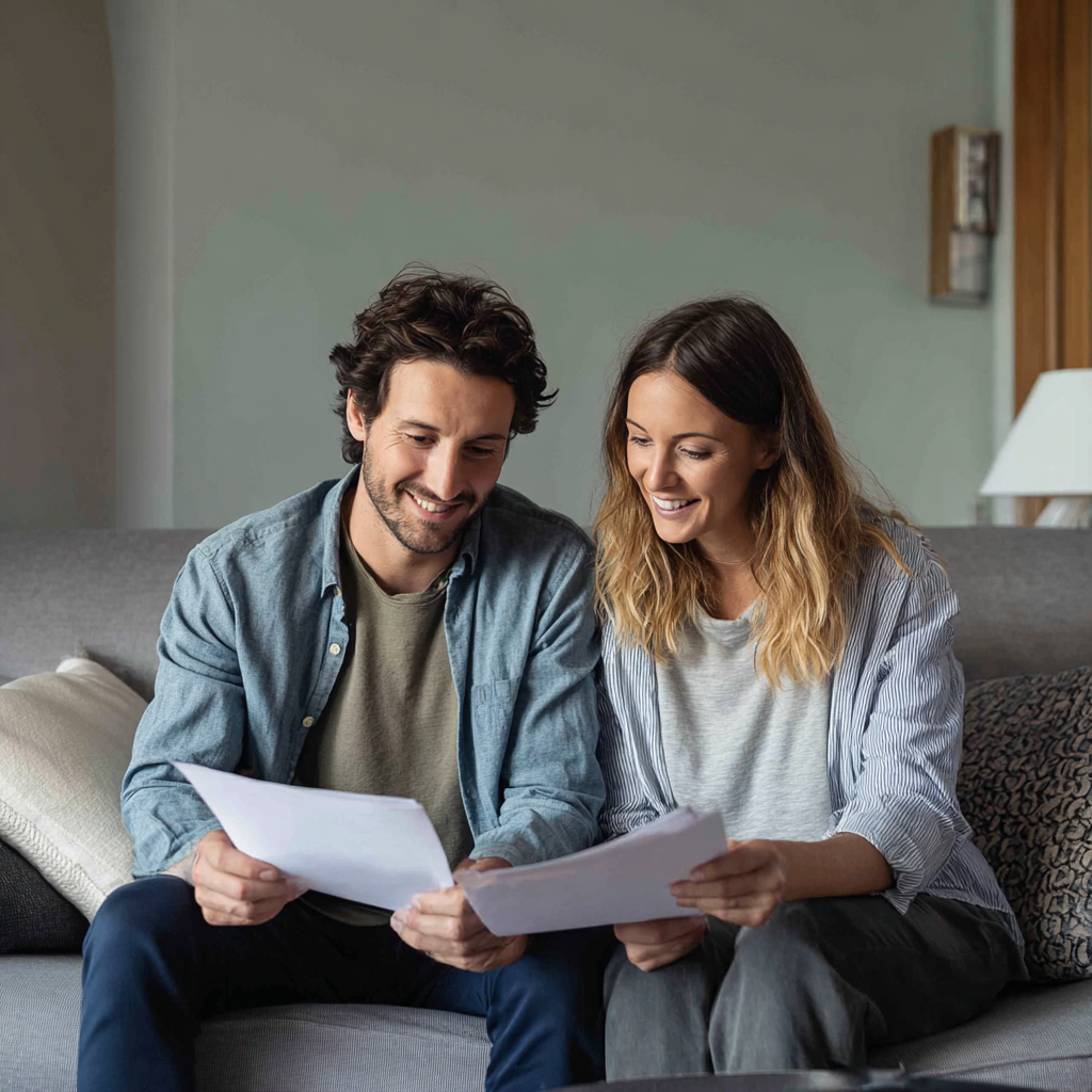 Couple comparing loan for 1000 options together