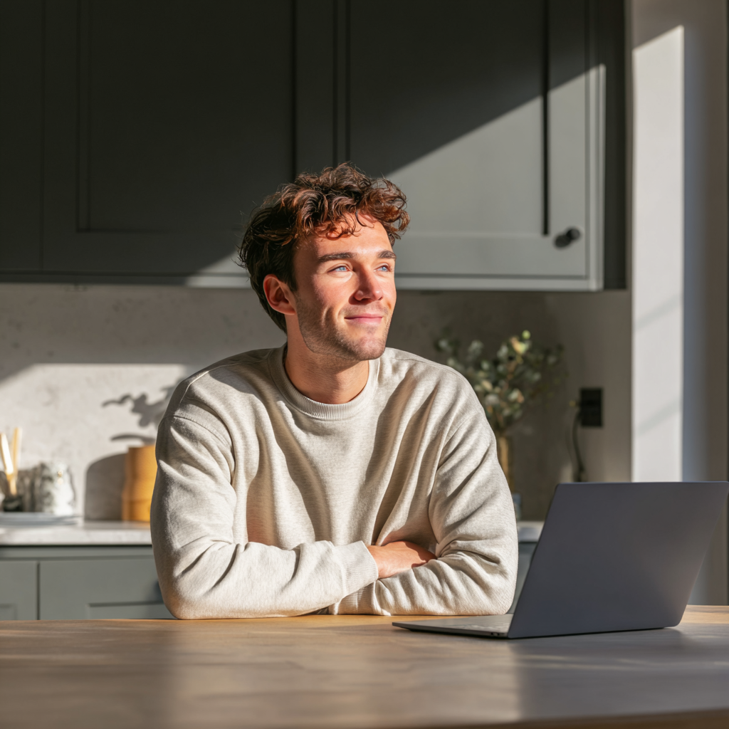 Person researching a £1500 loan online at home