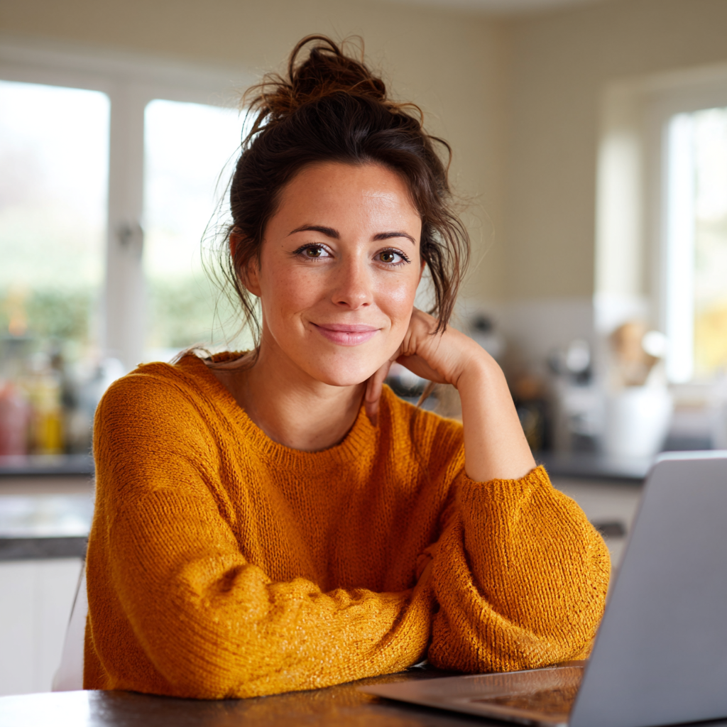 Woman checking eligibility for a £2,500 loan online at home