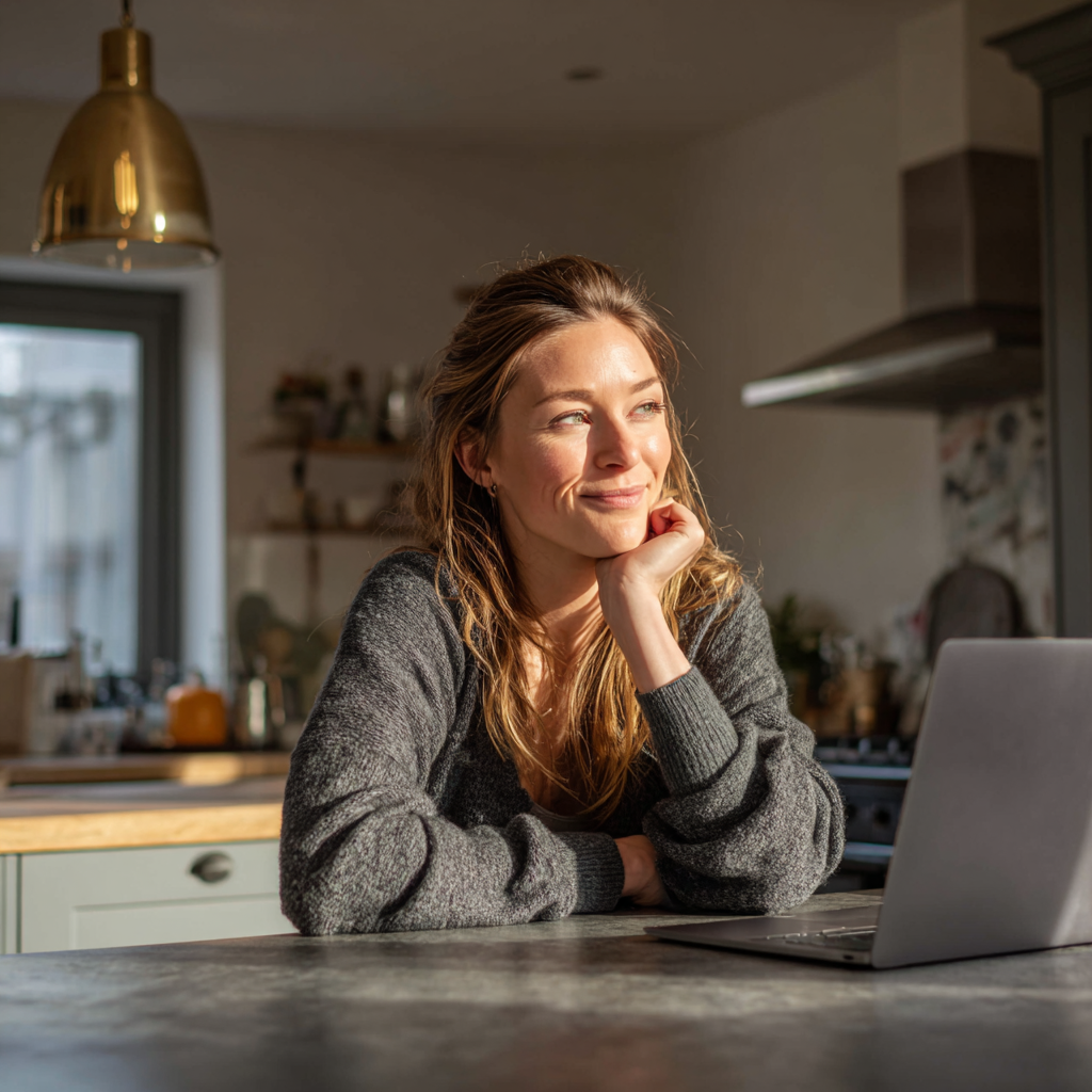 Woman checking eligibility for a 900 loan online at home