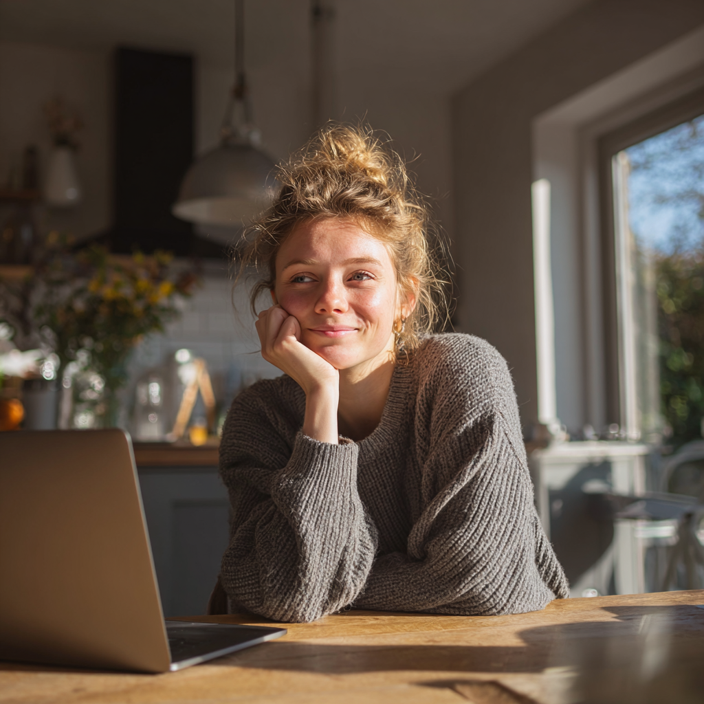 Woman applying for a £300 loan online at home