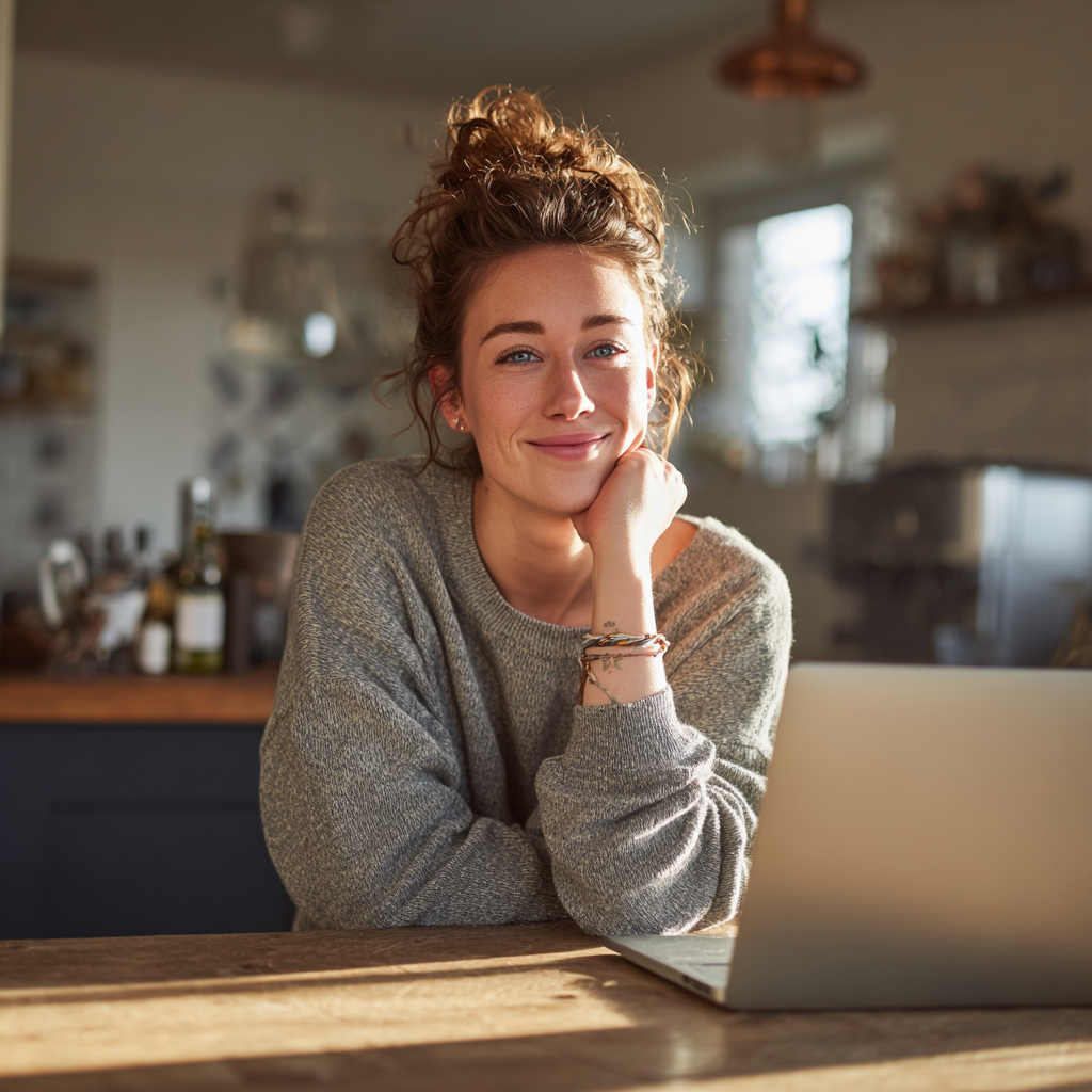Woman checking £200 loan eligibility online with New Horizons