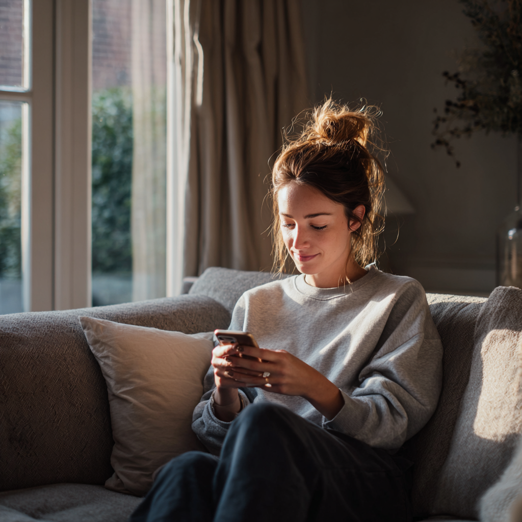 Person checking benefits loan eligibility on their phone while at home