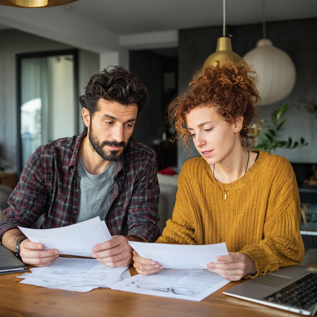 Couple reviewing loan options and borrowing money together