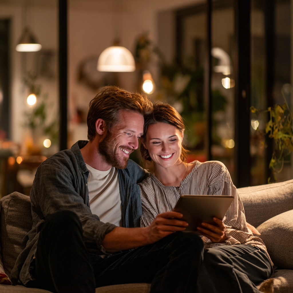 Couple reviewing £700 loan options together on a laptop