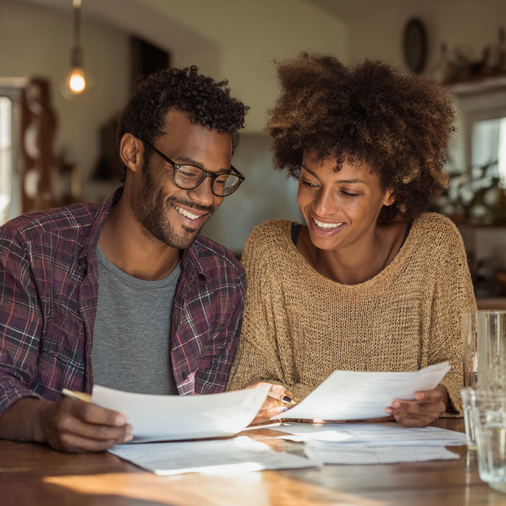 Couple reviewing emergency loan options together at home