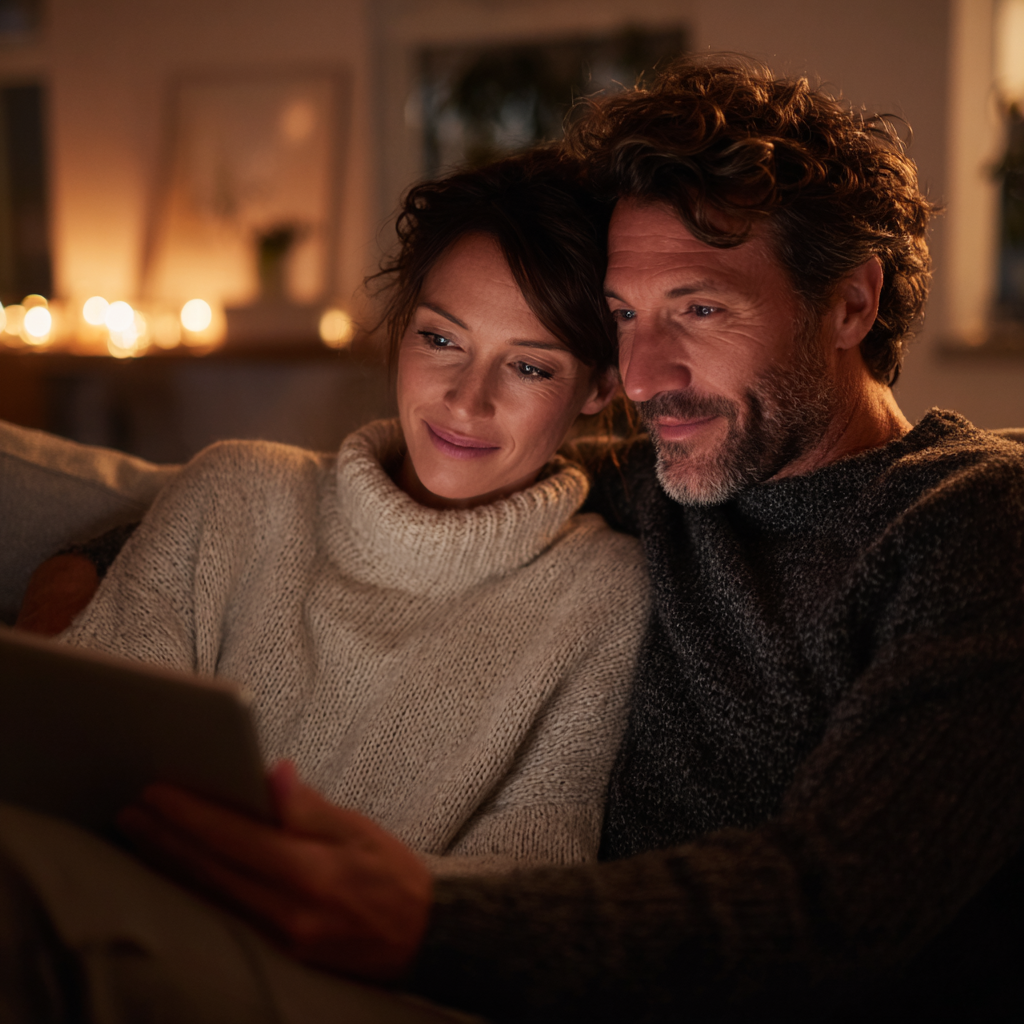 Couple reviewing their £4000 loan options together on a tablet