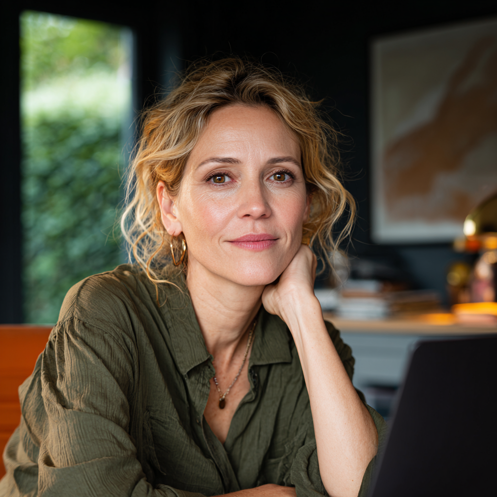 Woman confidently researching £4000 loan options at her home desk