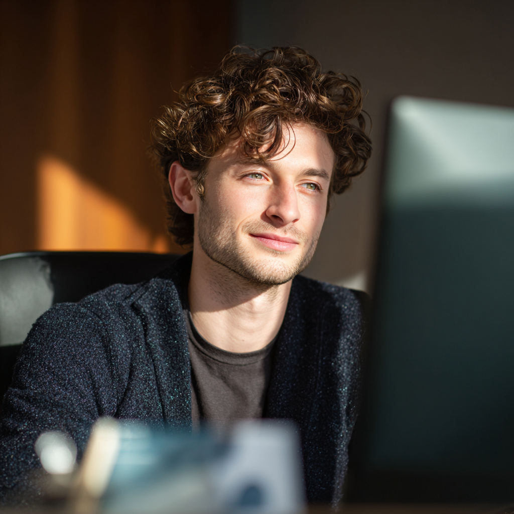 Man applying for a £600 loan online from his home office