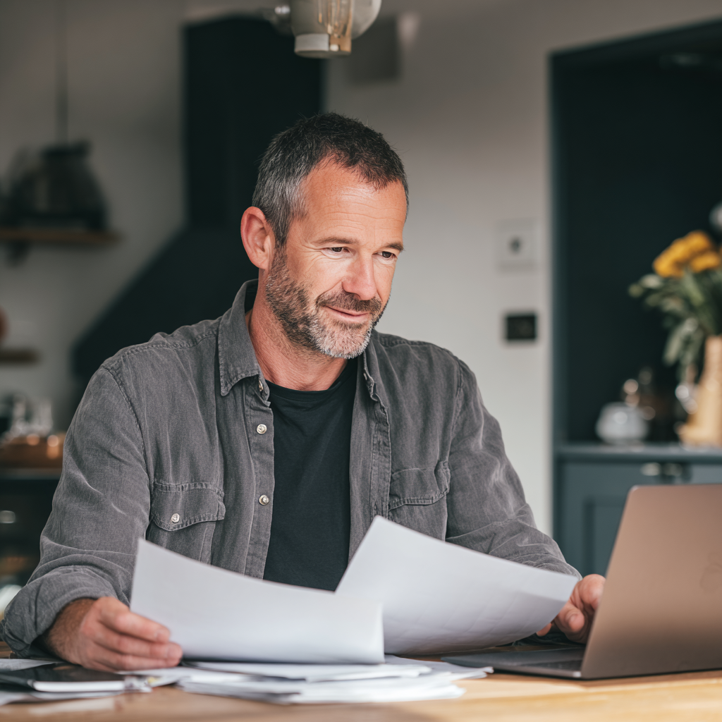 Man reviewing eligibility for bad credit loans at home